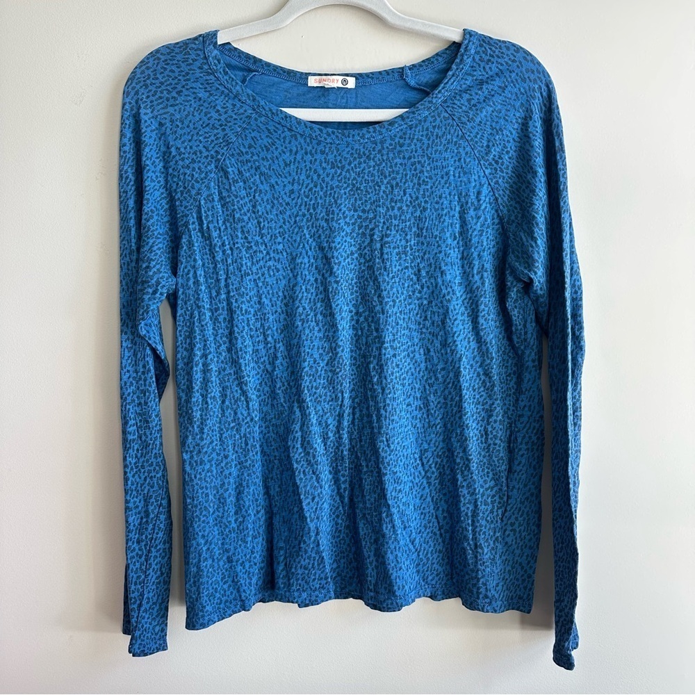 NEW Sundry Blue Cheetah Long Sleeve Pajama Top